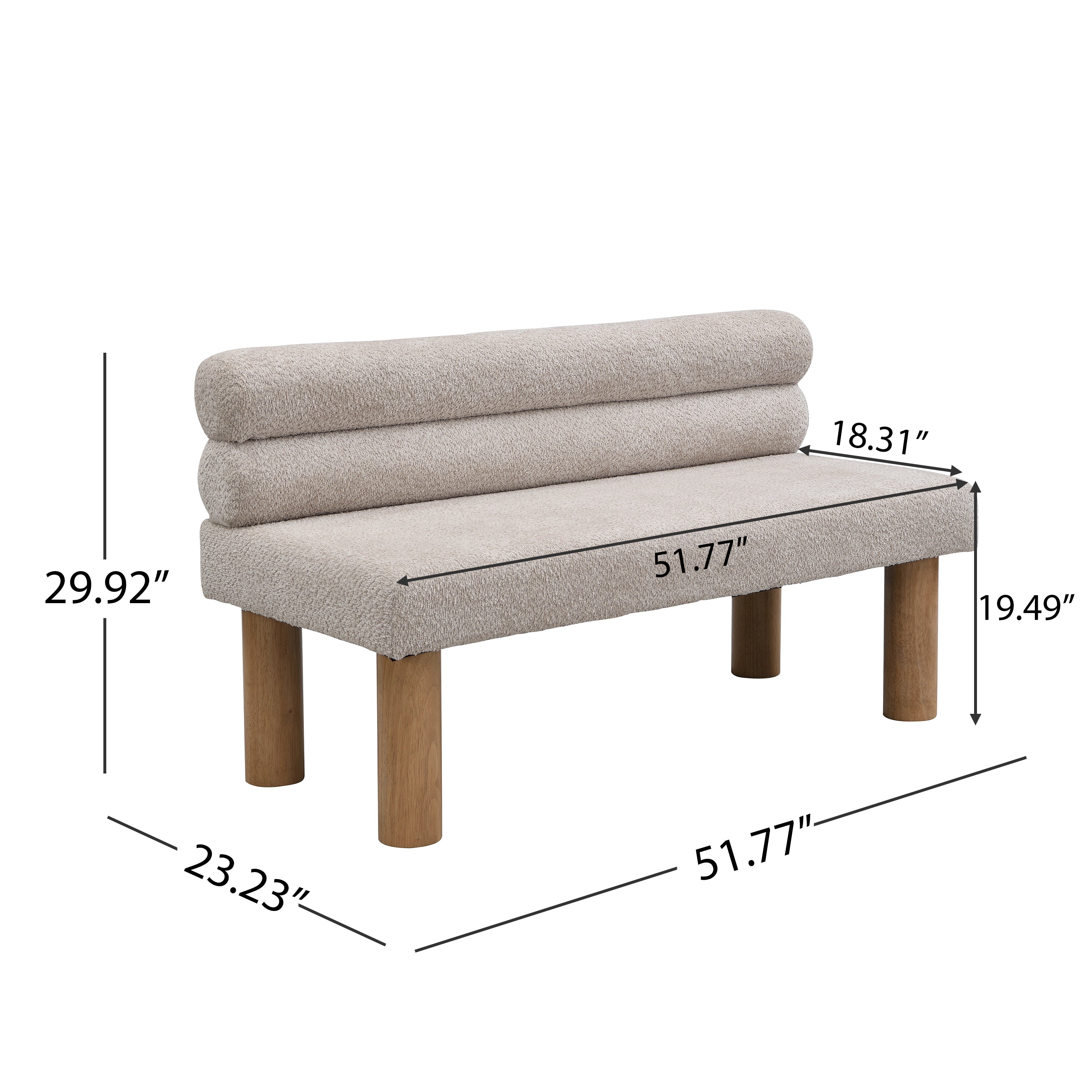 Upholstered Dining Bench, End of Bed, Entryway Bench, Ottoman for Dining Room, Bedroom, Living Room, Rubber Wood Leg 300 LBS Support, Light Grey - Grand Goldman Shop