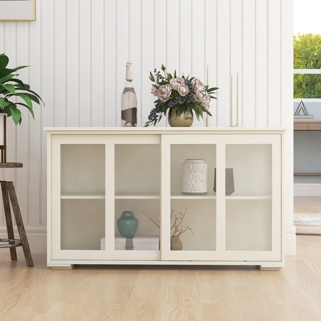 Kitchen Storage Stand Cupboard With Glass Door-White - Grand Goldman Shop