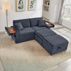 Comfortable Fluffy Corduroy Lazy Sofa, Storage Space for Big Loveseat, Super Soft Chaise Lounge with Double Ottomans and Table Board,Suitable for Chailiving - Grand Goldman Shop
