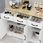 Farmhouse Buffet Cabinet Storage Sideboard with 3 Drawers and 3 Doors for Dining Living Room Kitchen Cupboard-White - Grand Goldman Shop