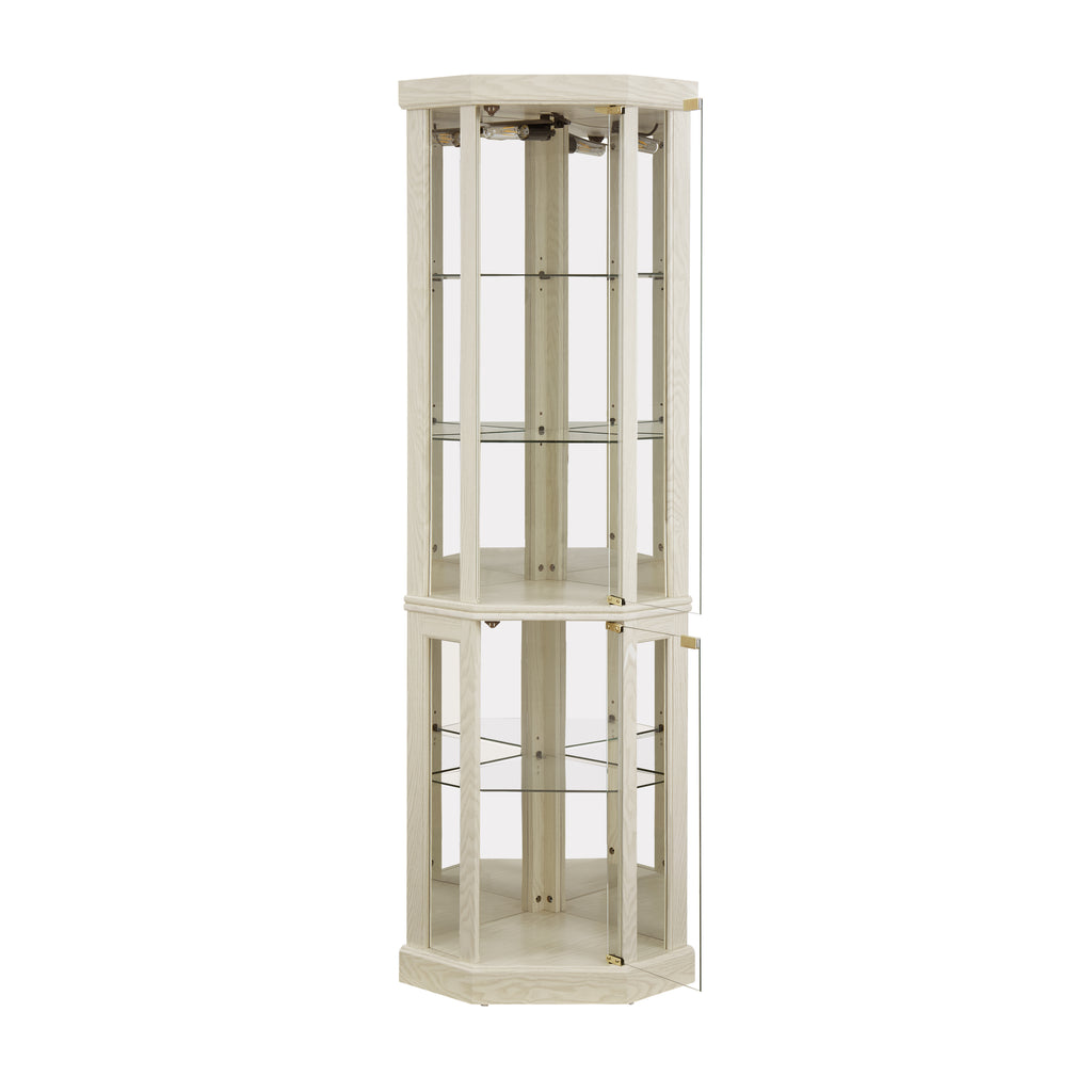 Corner Lighted Curio Cabinet Corner Glass Cabinet Lighted Curio Cabinet Corner Display Case for Living Room, Curio Cabinet, Antique collection, Wine,Bar Glass Storage Light Included,Antique White - Grand Goldman Shop