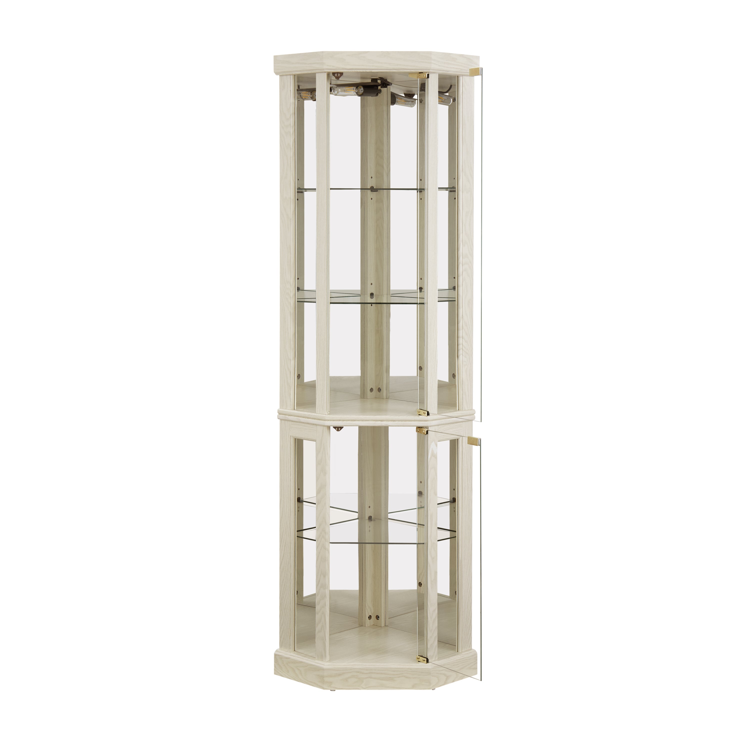 Corner Lighted Curio Cabinet Corner Glass Cabinet Lighted Curio Cabinet Corner Display Case for Living Room, Curio Cabinet, Antique collection, Wine,Bar Glass Storage Light Included,Antique White - Grand Goldman Shop