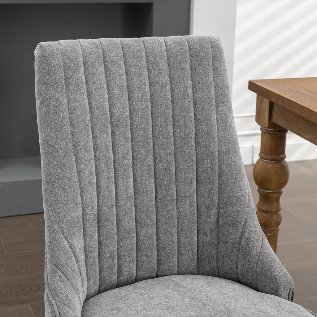 Rayon Cloth Flocking Linen Dining Chairs Channel Kitchen Dinner Chair Comfy Fabric Upholstered Accent Chair for Dining Room with Curved Solid Wood Legs,Set of 2 (Gray), SW1847GY - Grand Goldman Shop