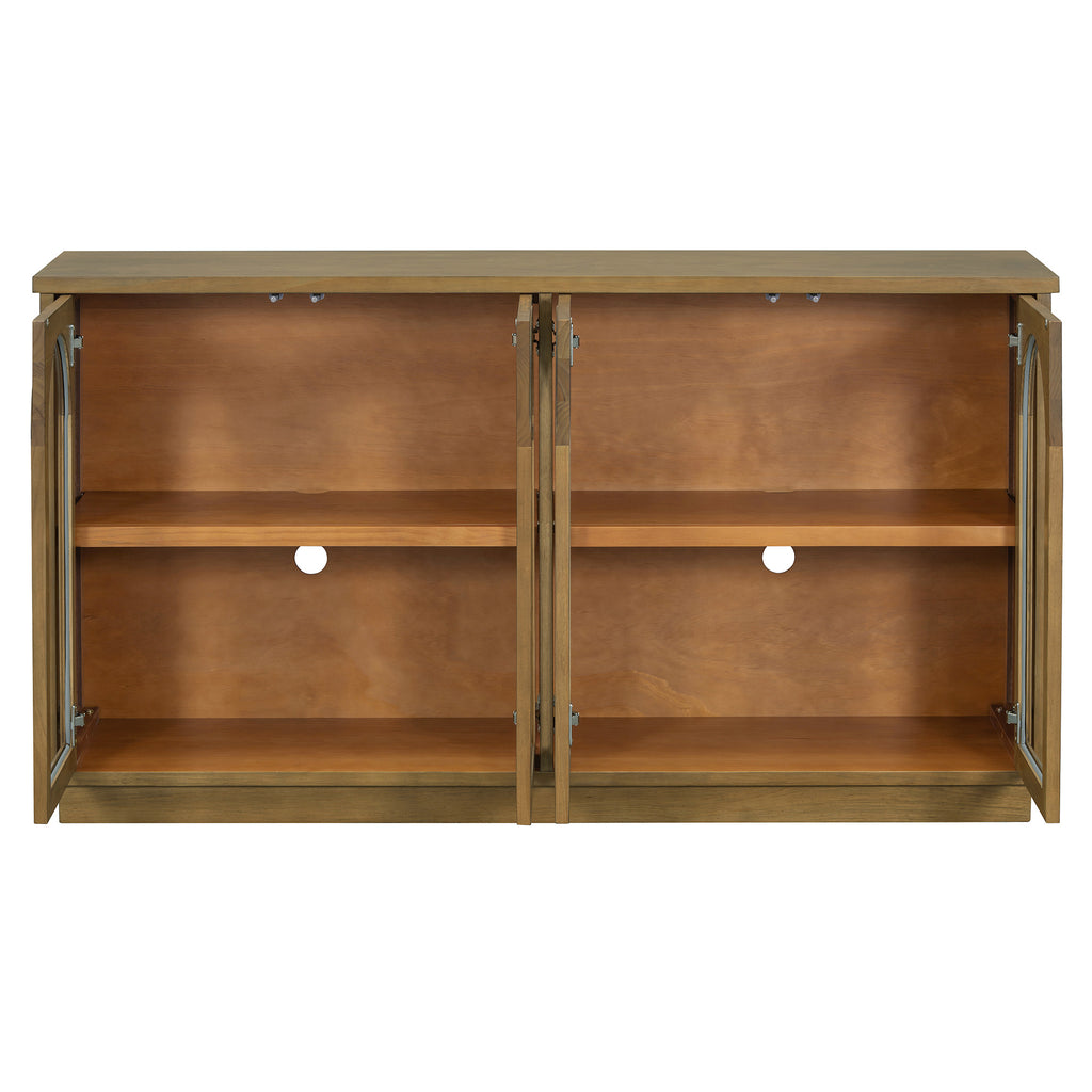 TREXM 4-Door Large Storage Buffet Cabinet with Glass Doors, Arched Cabinet with Adjustable Shelves for Kitchen, Dining Room and Living Room (Old Pine) - Grand Goldman Shop