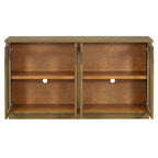 TREXM 4-Door Large Storage Buffet Cabinet with Glass Doors, Arched Cabinet with Adjustable Shelves for Kitchen, Dining Room and Living Room (Old Pine) - Grand Goldman Shop