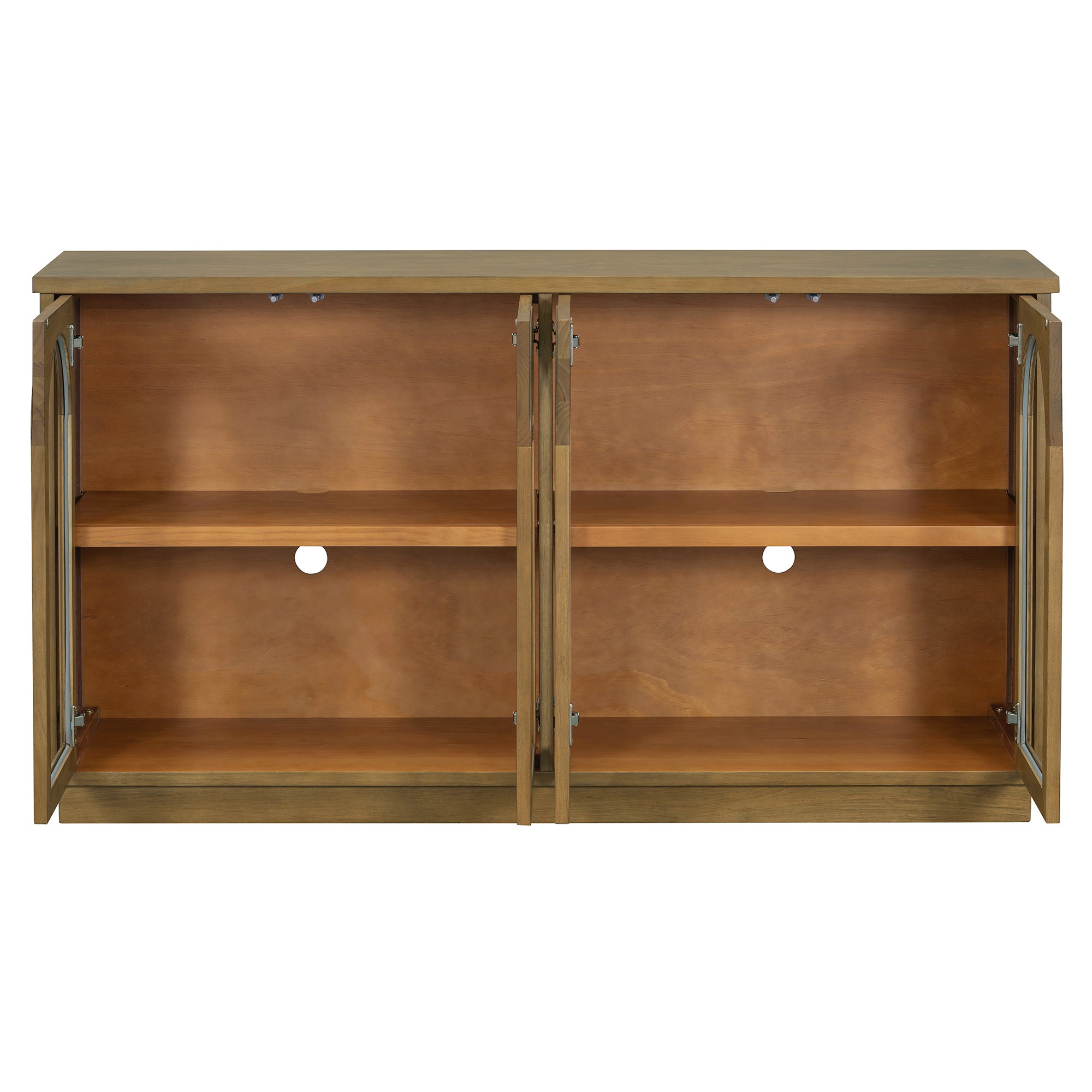 TREXM 4-Door Large Storage Buffet Cabinet with Glass Doors, Arched Cabinet with Adjustable Shelves for Kitchen, Dining Room and Living Room (Old Pine) - Grand Goldman Shop