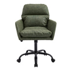 Green PU Leather Office Chair with Adjustable Height, Black Base, Ergonomic Design for Office, Bedroom, and Dressing Table | 