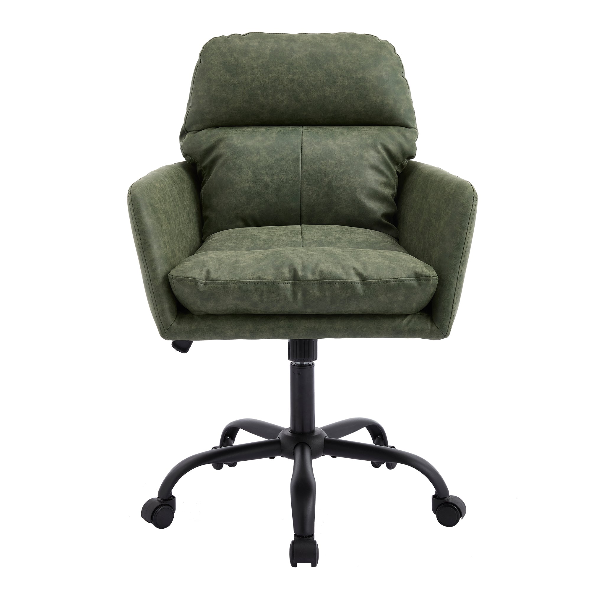 Green PU Leather Office Chair with Adjustable Height, Black Base, Ergonomic Design for Office, Bedroom, and Dressing Table | 