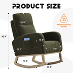 Modern Accent Rocking Chair Rocking Chair with Solid Wood Legs, Upholstered Nursery Glider Rocker, Comfy Armchair with Side Pocket, Living Room Lounge Arm Chair with High Backrest (green,teddy) - Grand Goldman Shop