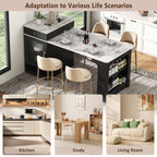 K&K 59.5' Kitchen Island with Extendable Dining Table, Kitchen Storage Table with Double-sided Storage, Kitchen Island with 2 Drawers, Power Outlet, Side Open Shelves, for Kitchen, Dining Room, Black - Grand Goldman Shop