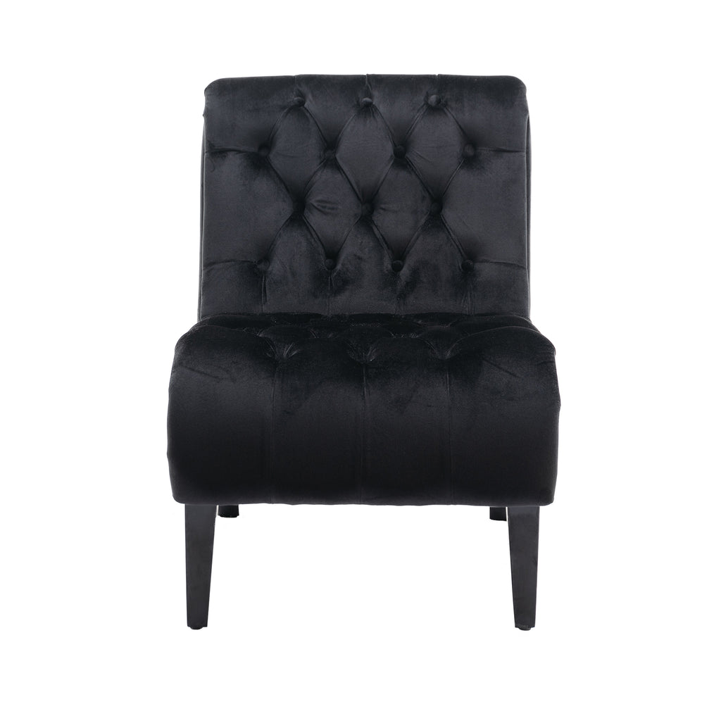 COOLMORE Modern Velvet Armless Accent Living Room Chair / Leisure Chair,Upholstered Fabric Button Comfortable Chair with Wooden Legs for Bedroom, Living Room, Office (Black Velvet) - Grand Goldman Shop