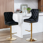 A&A Furniture Modern Swivel Velvet Barstools with Adjustable Seat Height, Comfortable Black Tufted Upholstery, Set of 2 - Grand Goldman Shop