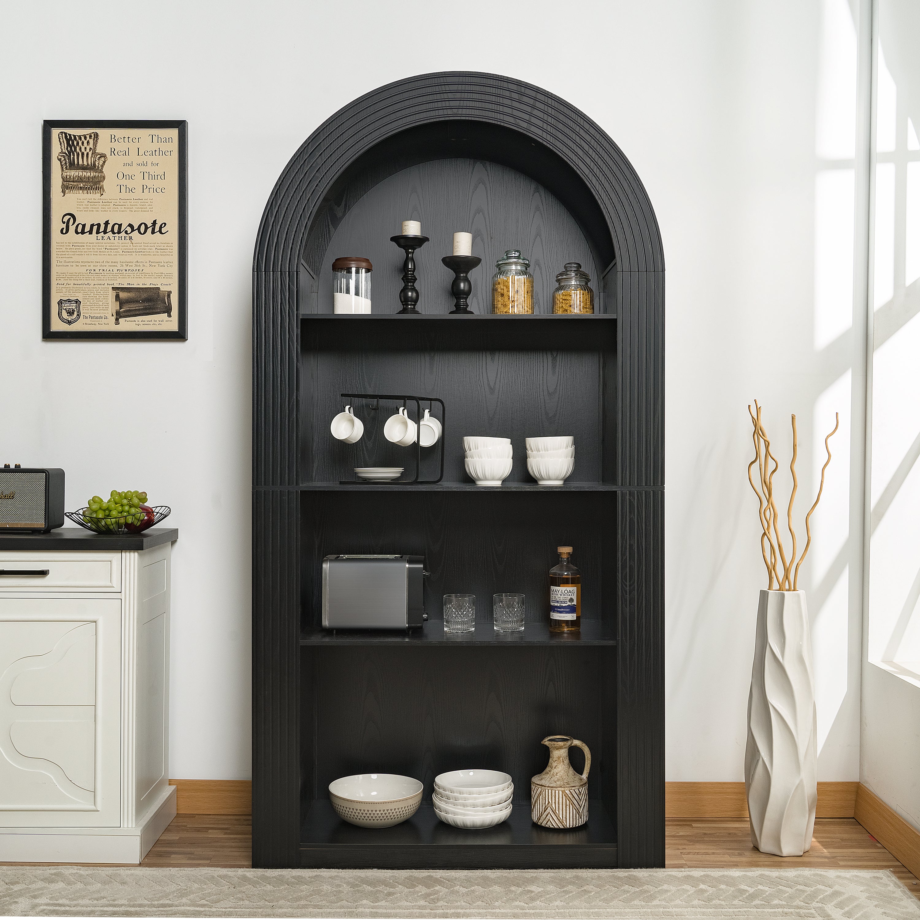 78.74' Tall Arched Bookcase, Mid Century Modern 4-Tier Arched Storage Bookcase with Open Display Storage Shelf for Dining Room, Living Room,Bedroom (Black) - Grand Goldman Shop