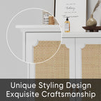 Rattan Decorated Sideboard Buffet Storage Liquor Cabinet, White Particle Board & MDF, 31.10 x 14.96 x 34.25 inches - Grand Goldman Shop