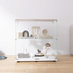 Two-door Glass Display Cabinet 2 Shelves with Door, Floor Standing Curio Bookshelf for Living Room Bedroom Office, 33.35'*31.