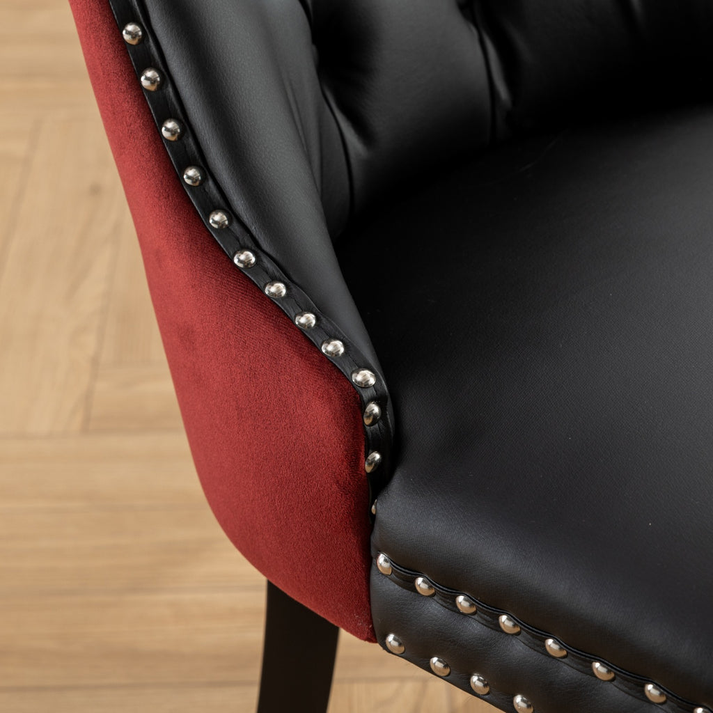 A&A Furniture, Nikki Collection Modern, High-end Tufted Solid Wood Contemporary PU and Velvet Upholstered Dining Chair with Wood Legs Nailhead Trim  2-Pcs Set, Black+WineRed, Burgundy,SW2101BW - Grand Goldman Shop