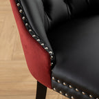A&A Furniture, Nikki Collection Modern, High-end Tufted Solid Wood Contemporary PU and Velvet Upholstered Dining Chair with Wood Legs Nailhead Trim  2-Pcs Set, Black+WineRed, Burgundy,SW2101BW - Grand Goldman Shop