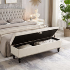 59' Bed Bench Ottoman with Storage  Beige Fabric - Grand Goldman Shop