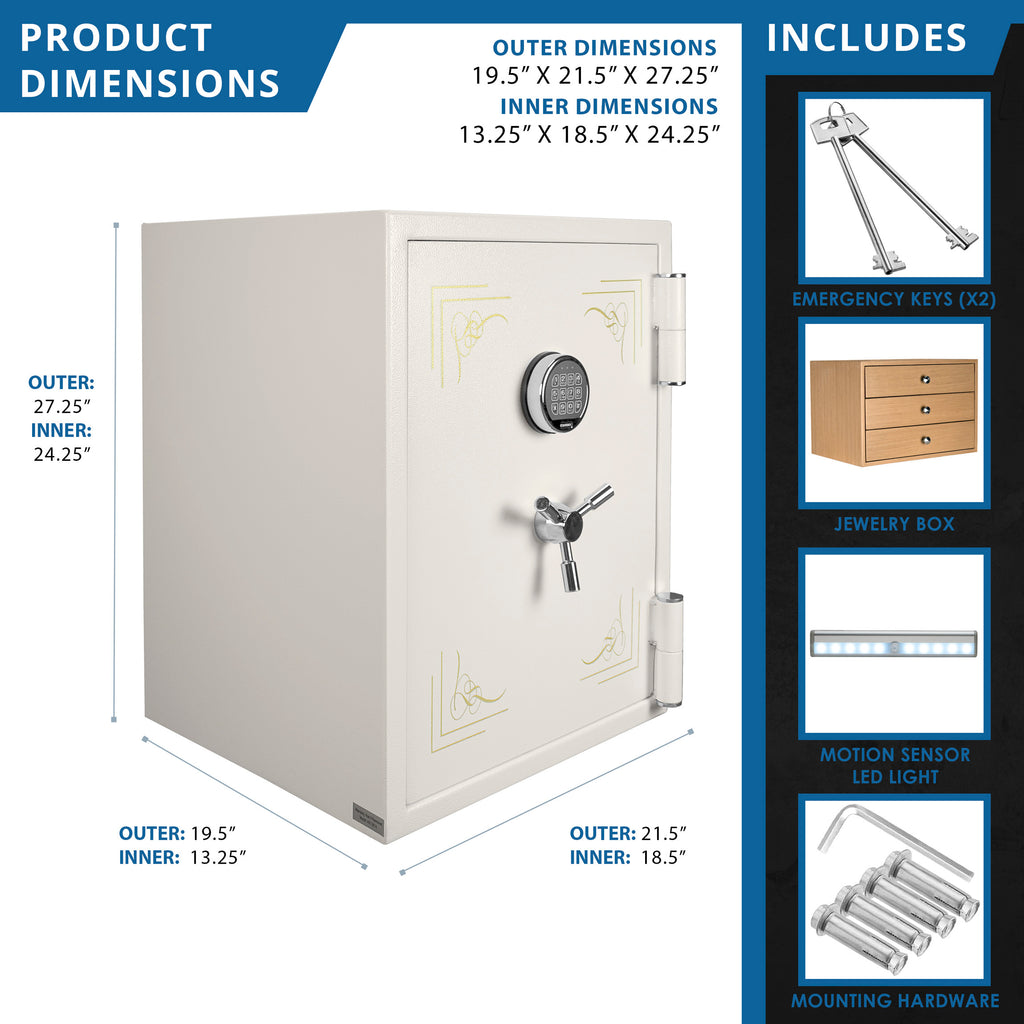 Fireproof Keypad Jewelry Safe with Advanced Security, White Steel, 2.75 Cubic Ft | Premium Home Decor - Grand Goldman