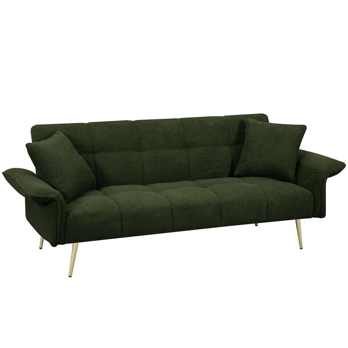 Green Teddy Velvet Futon Sofa Bed with Folding Armrests, Convertible Double Sofa Bed for Small Living Rooms and Studios - Grand Goldman Shop