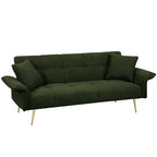Green Teddy Velvet Futon Sofa Bed with Folding Armrests, Convertible Double Sofa Bed for Small Living Rooms and Studios - Grand Goldman Shop