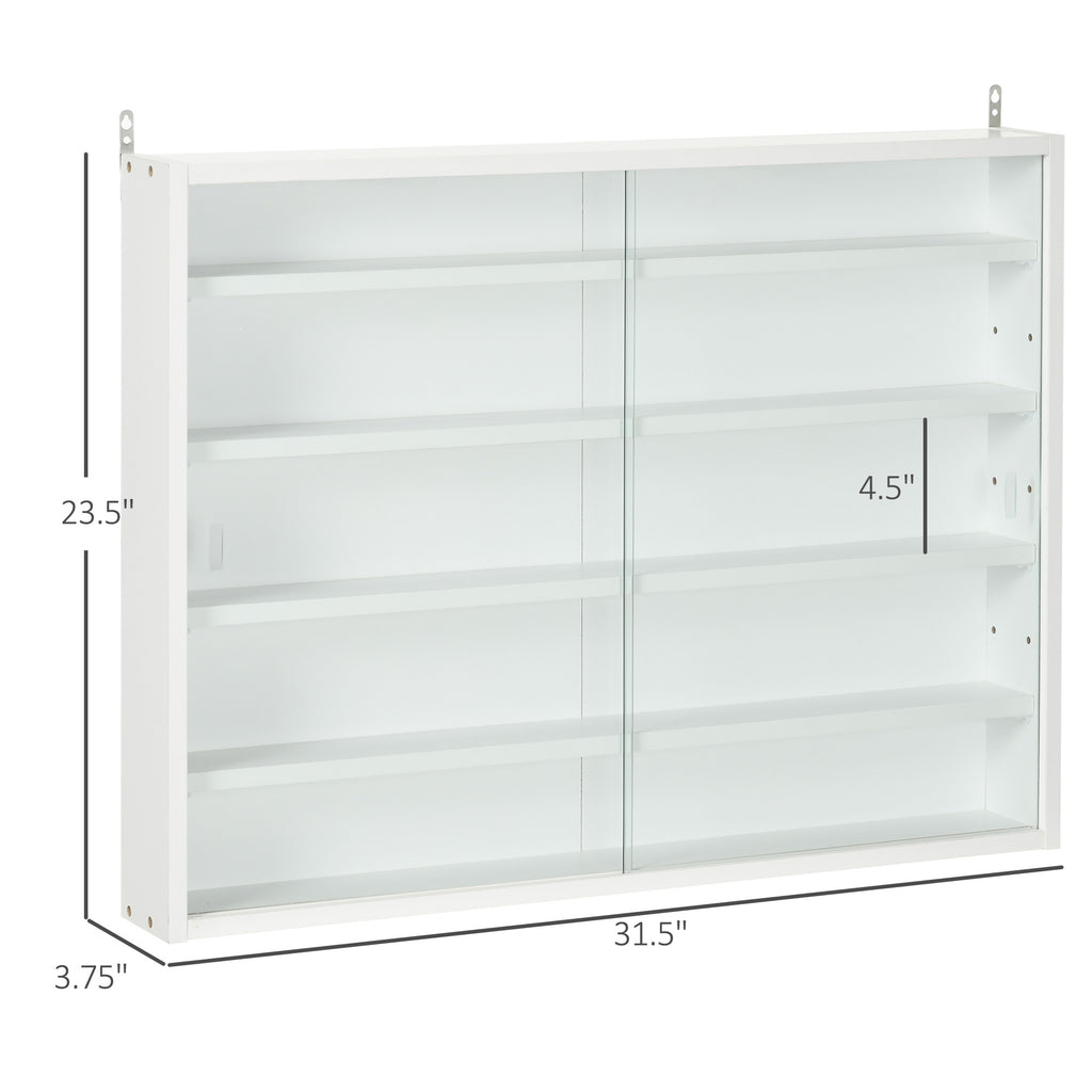 5-Tier Display Cabinet, Glass Display Case with 2 Doors and Adjustable Shelves, Wall-Mounted, White - Grand Goldman Shop