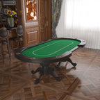 96' Oval Aura Poker Table for 10 Players Texas Holdem Poker Card with Bet Line Felt Surface Jumbo Cup Holders Green | Premium
