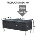 Upholstered Storage Ottoman Bench For Bedroom End Of Bed Faux Leather Rectangular Storage Benches Footrest With Crystal Buttons For Living Room Entryway (Black) - Grand Goldman Shop