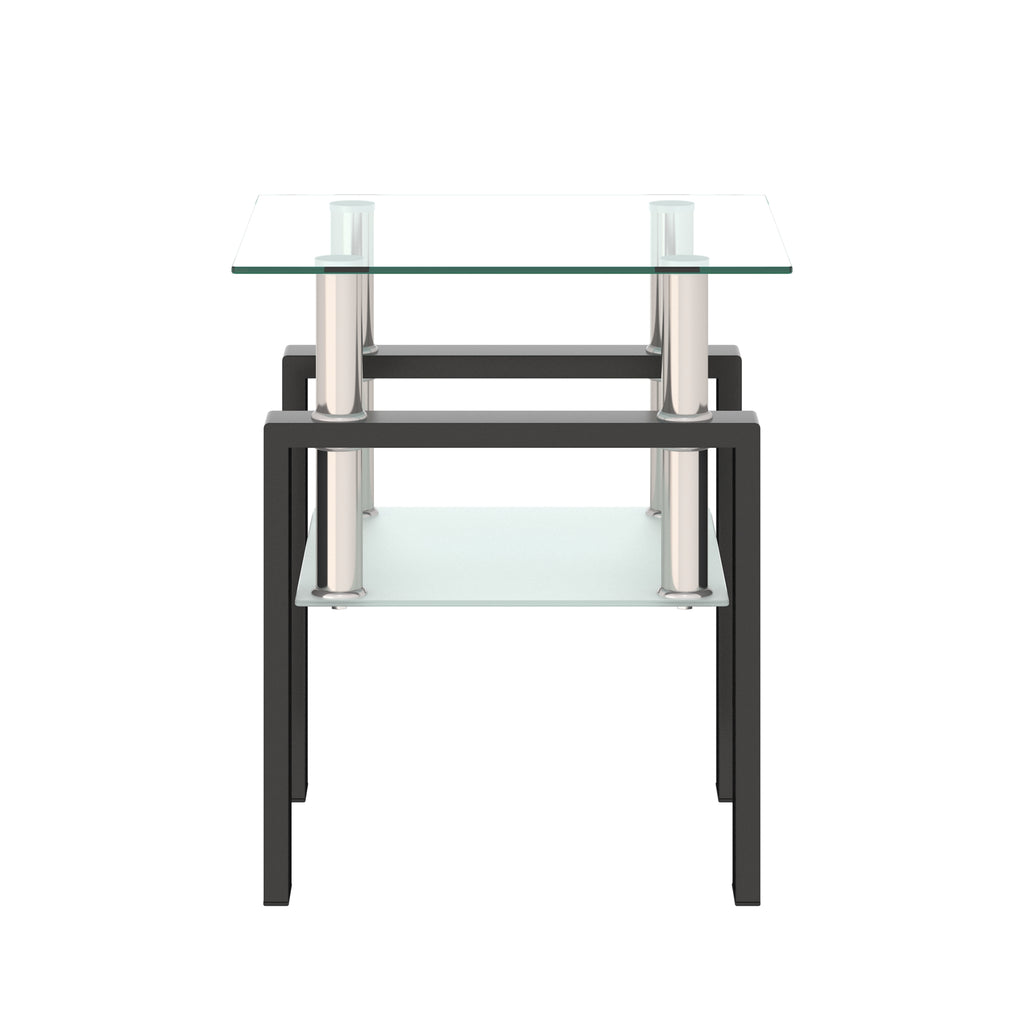 Modern Tempered Glass Tea Table Coffee Table End Table, Transparent/Black, Metal Leg, 17.72 x 17.72 x 20.5 inches - Grand Goldman Shop