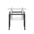 Modern Tempered Glass Tea Table Coffee Table End Table, Transparent/Black, Metal Leg, 17.72 x 17.72 x 20.5 inches - Grand Goldman Shop