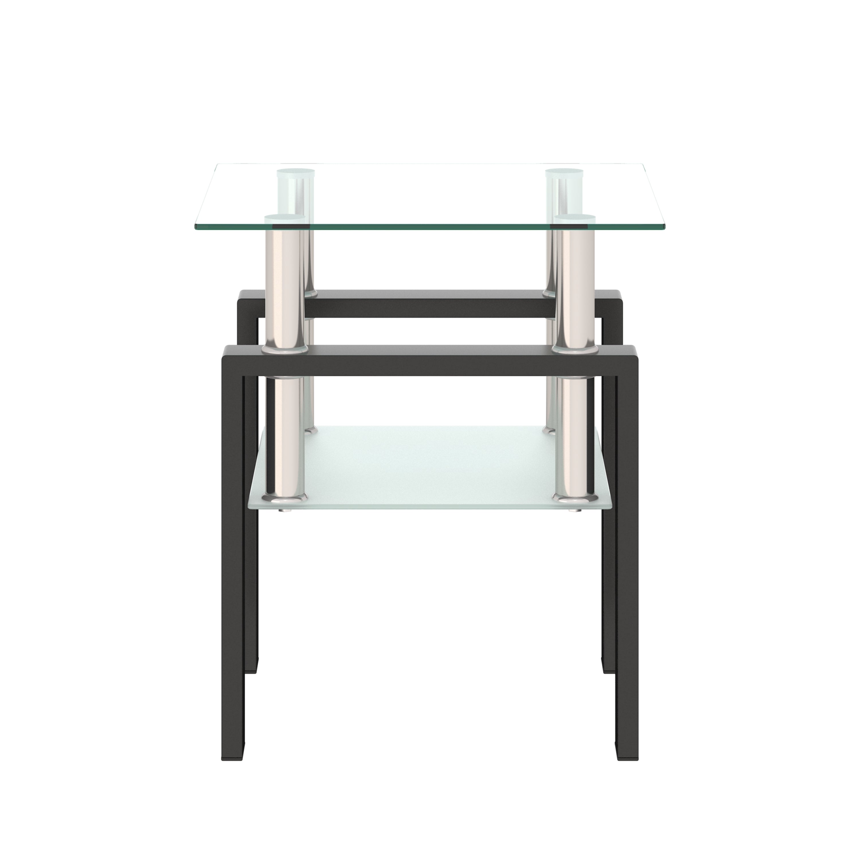 Modern Tempered Glass Tea Table Coffee Table End Table, Transparent/Black, Metal Leg, 17.72 x 17.72 x 20.5 inches - Grand Goldman Shop