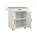 Kitchen island rolling trolley cart with Adjustable Shelves & towel rack & seasoning rack rubber wood table top-White - Grand Goldman Shop