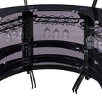 Elaina Black 3-Piece Curved Freestanding Home Bar with Smoked Acrylic Panels and Silver Metal Frame, Black Finish, Glass and Metal Construction - Grand Goldman Shop