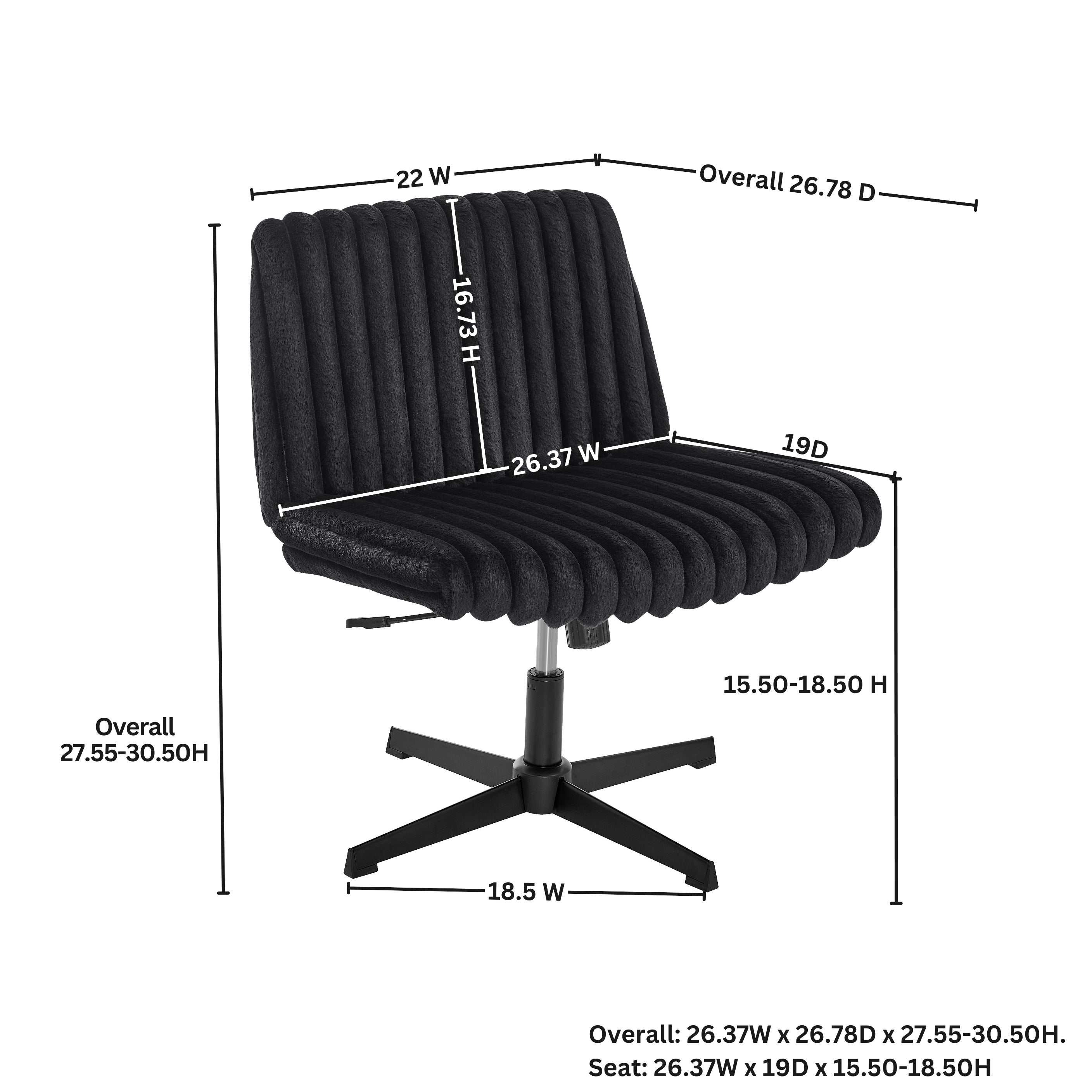 Blynn Adjustable Swivel Criss Cross Chair, Wide Seat Office Chair Vanity Chair, Black - Grand Goldman