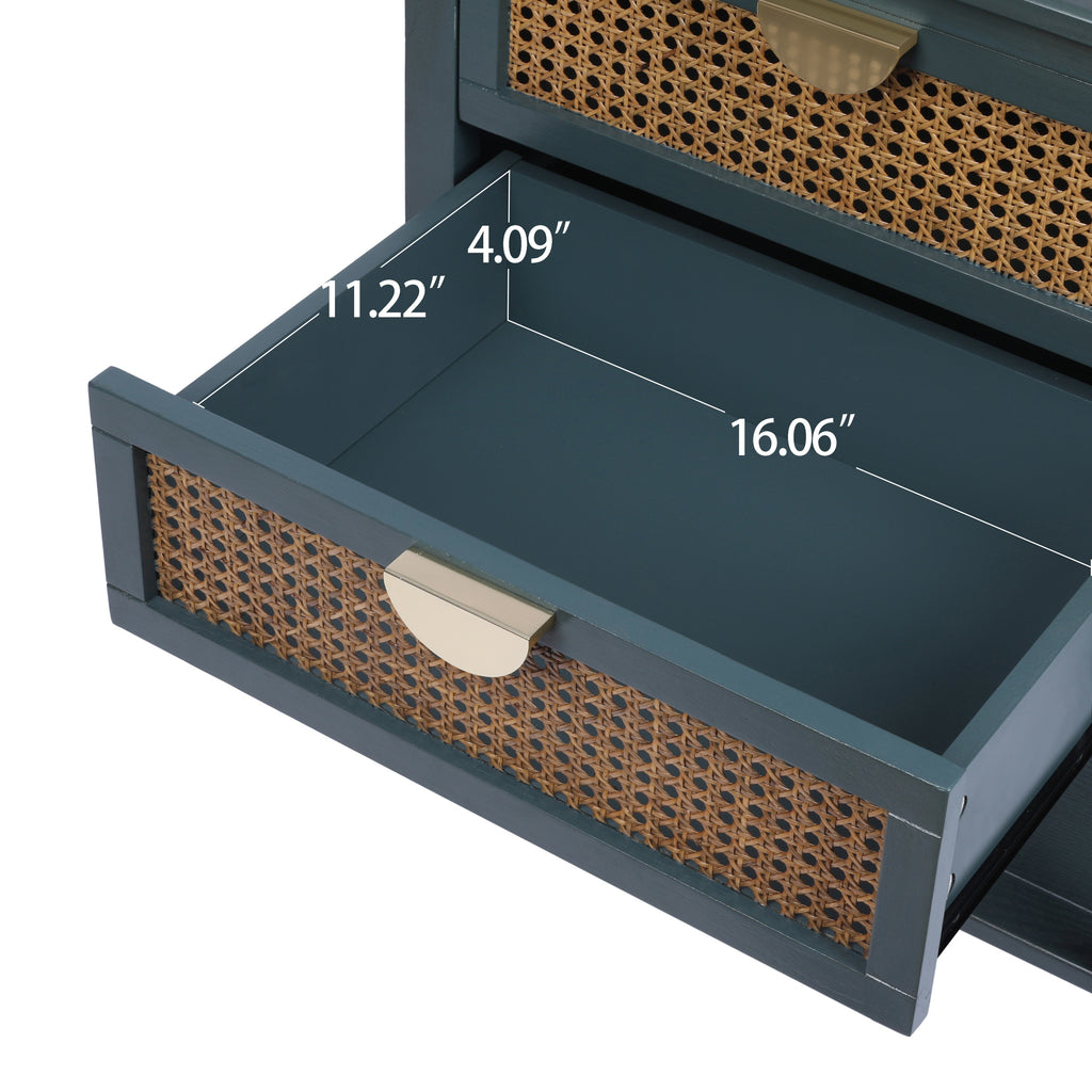 2-Drawer Side Table - Natural Rattan - End Table - Suitable for Bedroom, Living Room, or Study - Green MDF - Grand Goldman Shop