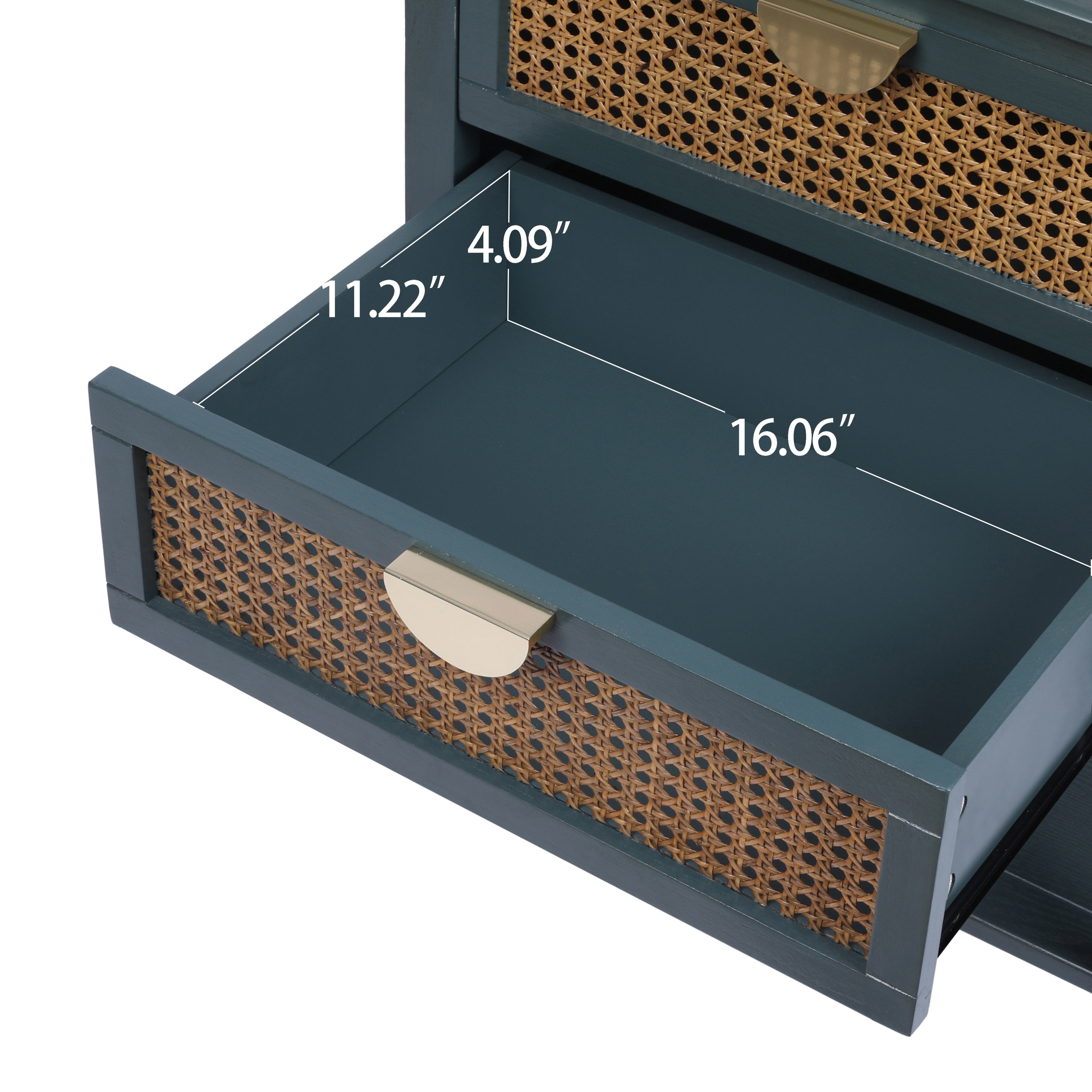 2-Drawer Side Table - Natural Rattan - End Table - Suitable for Bedroom, Living Room, or Study - Green MDF - Grand Goldman Shop