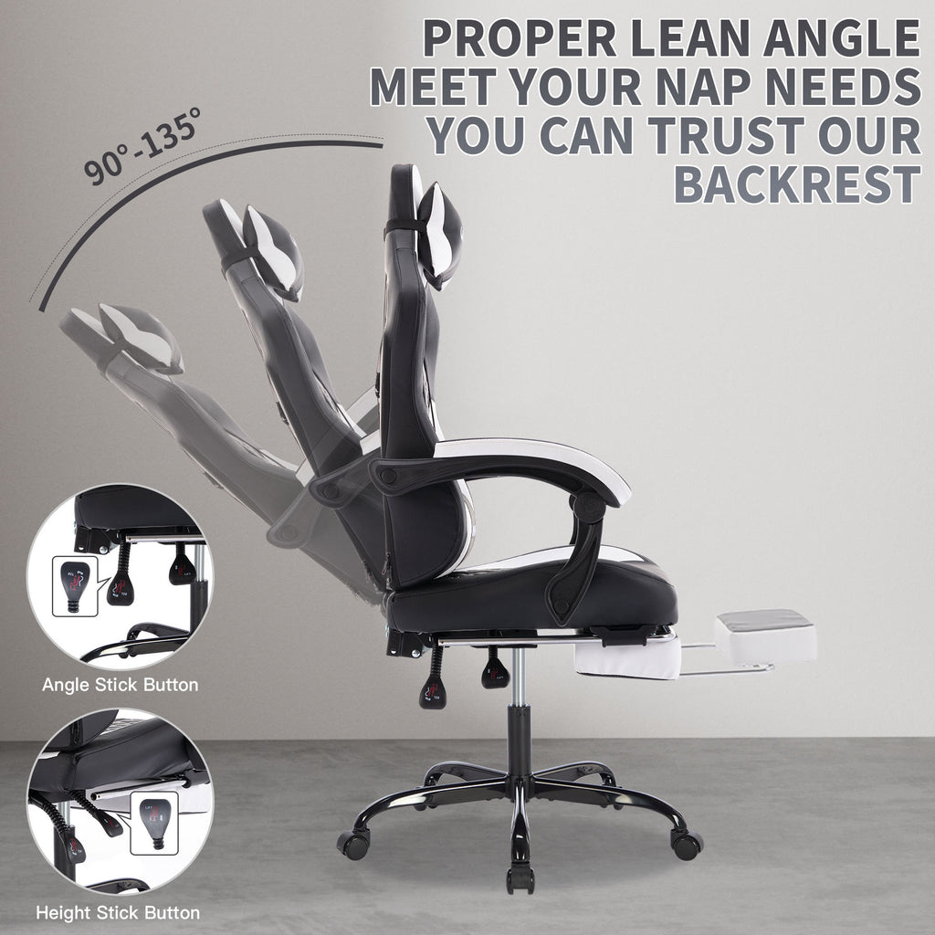 Gaming Chair with Massage,Ergonomic PC Gaming Chair with Footrest Comfortable Headrest and Lumbar Support,High Back PVC Leath