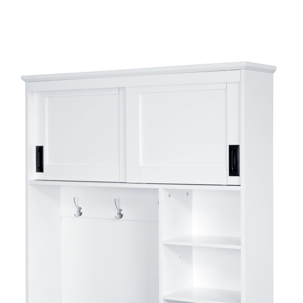 U-Can Modern Entryway Bench with Coat Rack, 3 Shelves and Drawers, 3 Sturdy Hooks, 40.2'' Wide Hall Tree with Storage Bench for Hallway, Entryway, Living Room - Grand Goldman Shop
