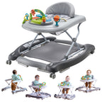 4-in-1 Baby Walker, Foldable Baby Activity Center on Wheels, 3 Adjustable Height, Music & Toys Tray, Learning-Seated,Walk-Beh