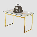 Modern Minimalist Rectangular Glass Dining Table with Tempered Glass Tabletop and Golden Chrome Metal Legs for 4-6 - Grand Goldman Shop