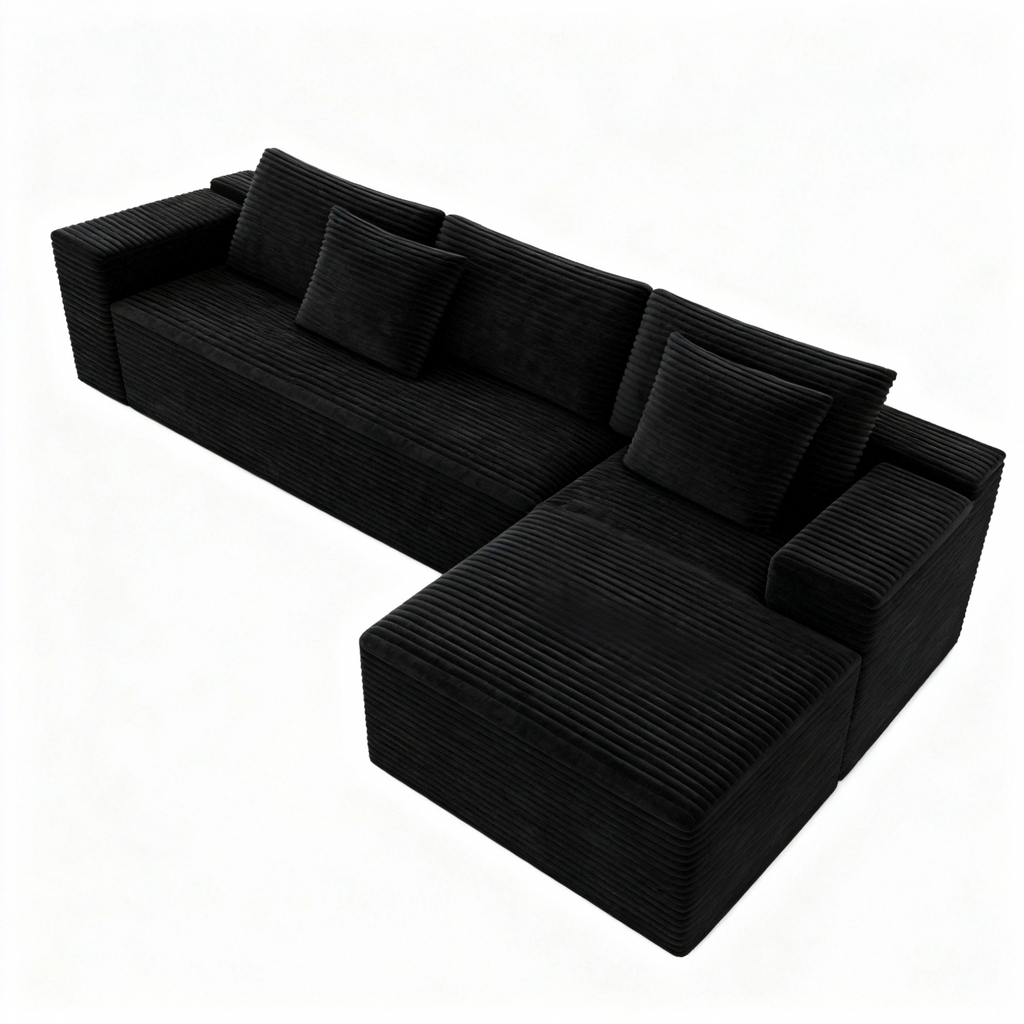 104.3*68.9'Modular sectional sofa seat,Upholstered compressed couch for living room,Bedroom,Apartment,No assembly required,2PC free combination,Plush corduroy fabric,BLACK - Grand Goldman Shop