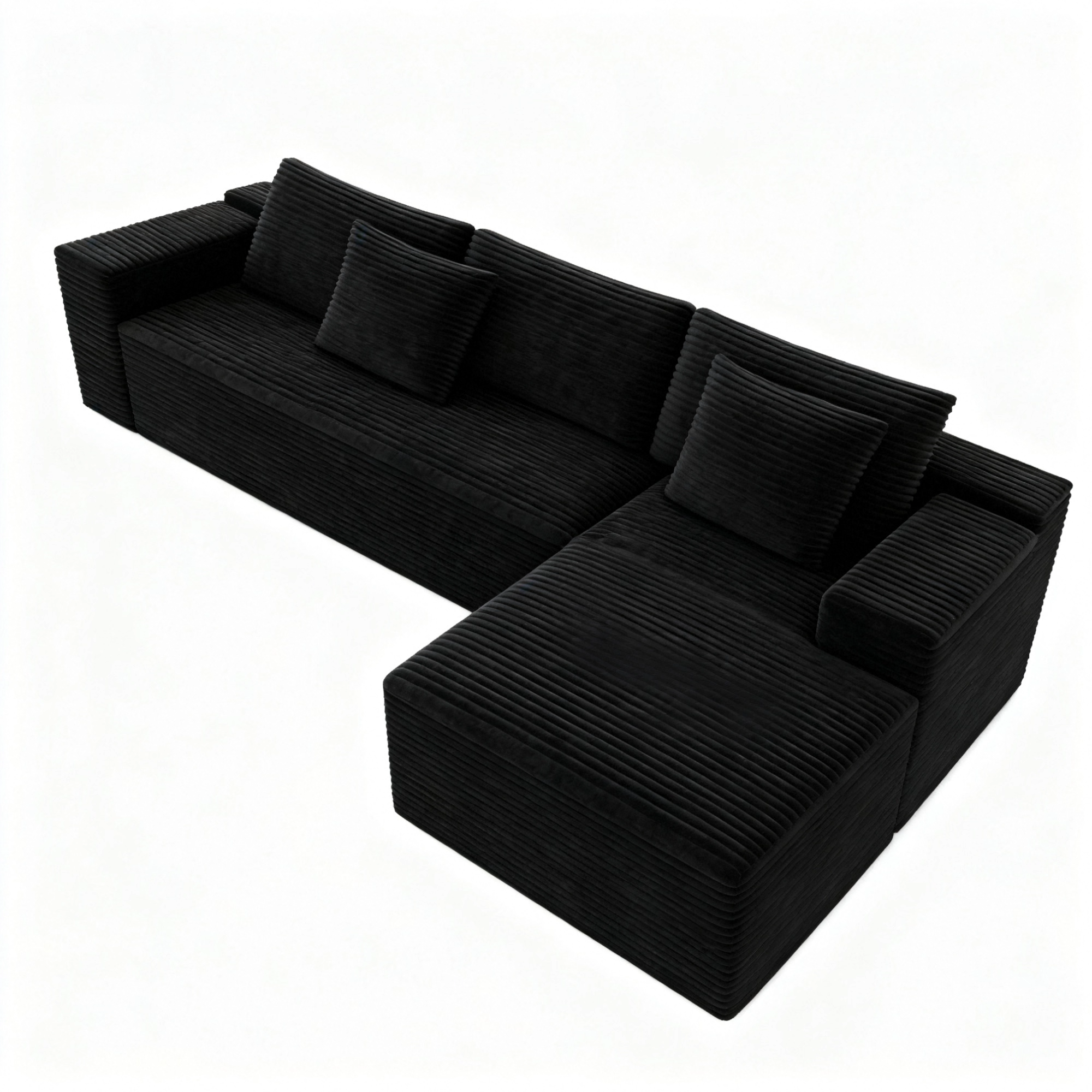 104.3*68.9'Modular sectional sofa seat,Upholstered compressed couch for living room,Bedroom,Apartment,No assembly required,2PC free combination,Plush corduroy fabric,BLACK - Grand Goldman Shop