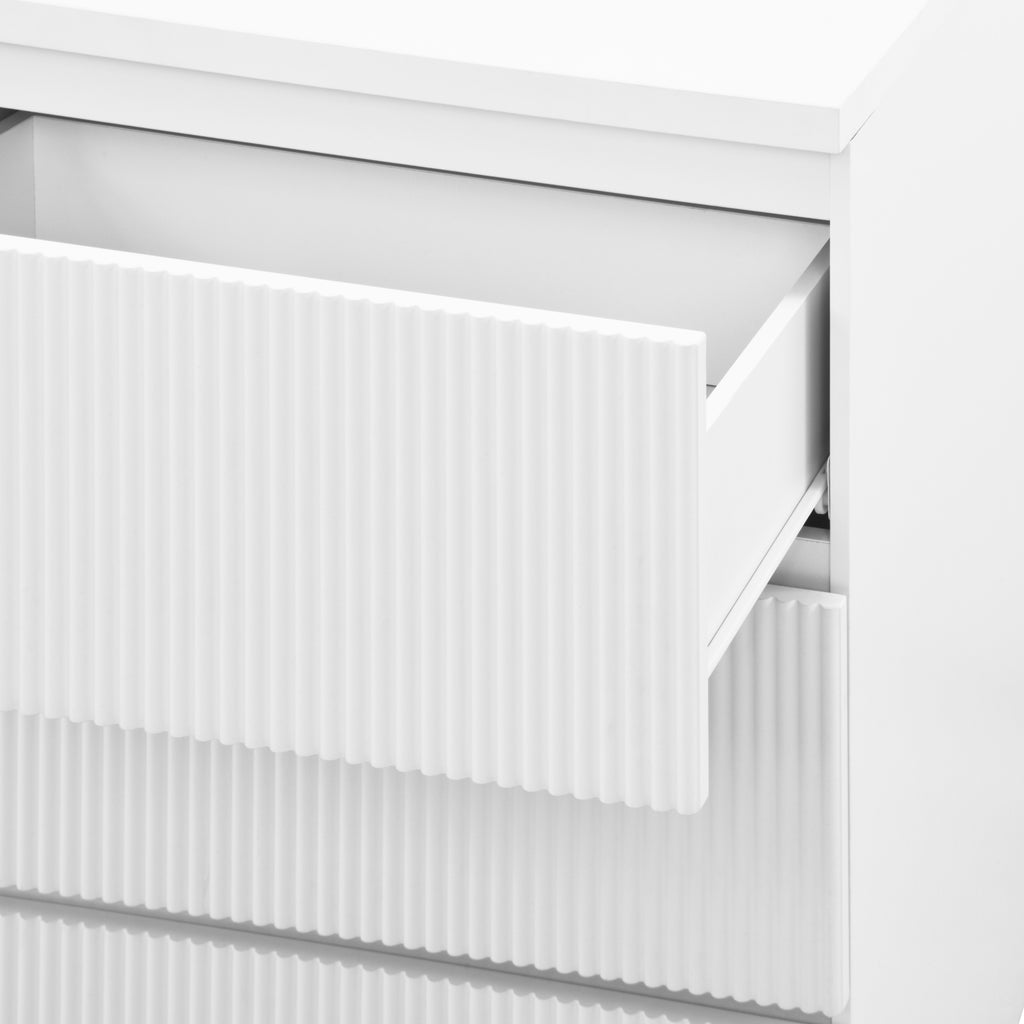Modern White 6 Drawer Dresser, Wave Panel Drawer Fronts, Storage Cabinet, Versatile Chest of Drawers for Bedroom, Living Room - Sleek & Spacious Home Storage Solution - Grand Goldman Shop