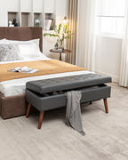 Storage Bench with Storage Bench for Bedroom End of Bed Bench Foot of Bed Bench Entryway Bench Storage Ottoman Bench 43.3' W x 17.7' Dark Grey Leather Bench - Grand Goldman Shop