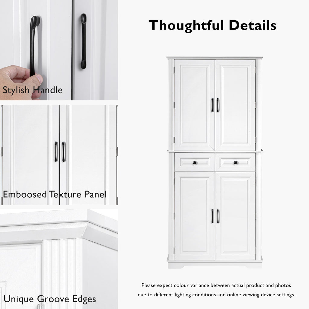 K&K 71' Tall Kitchen Pantry Cabinet with 3 Pull Out Cabinet Organizers, Farmhouse Embossed Texture Storage Cabinet with 6 Door Shelves, 2 Drawers, Freestanding Cupboard for Kitchen, Dining Room White - Grand Goldman Shop