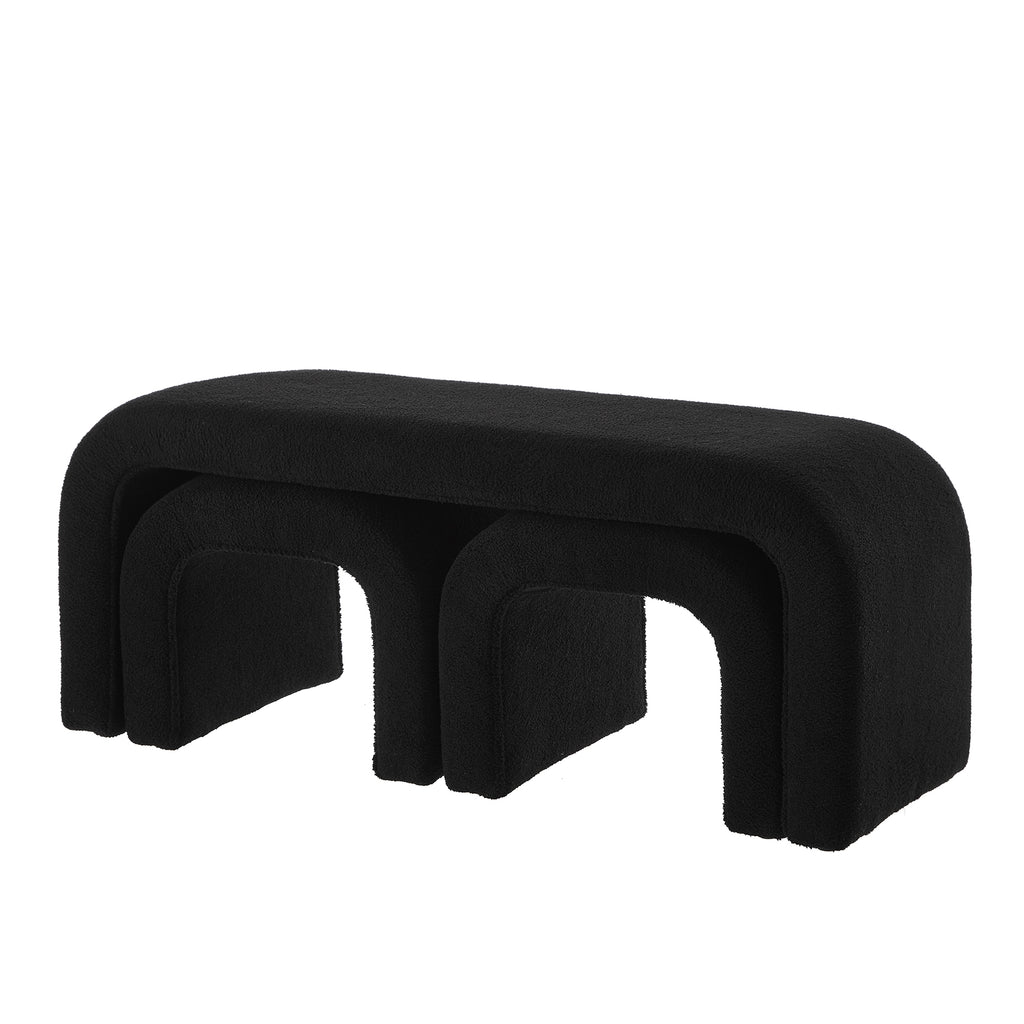 Set of 3 U-Shaped Modern Bench Teddy  Ottoman Bench for Entryway, Bedroom End of Bed, Set of 3 Small Sofa Footrest Extra Seating for Living Room, 44+18 Inch Bench Bench & Ottoman- Black - Grand Goldman Shop