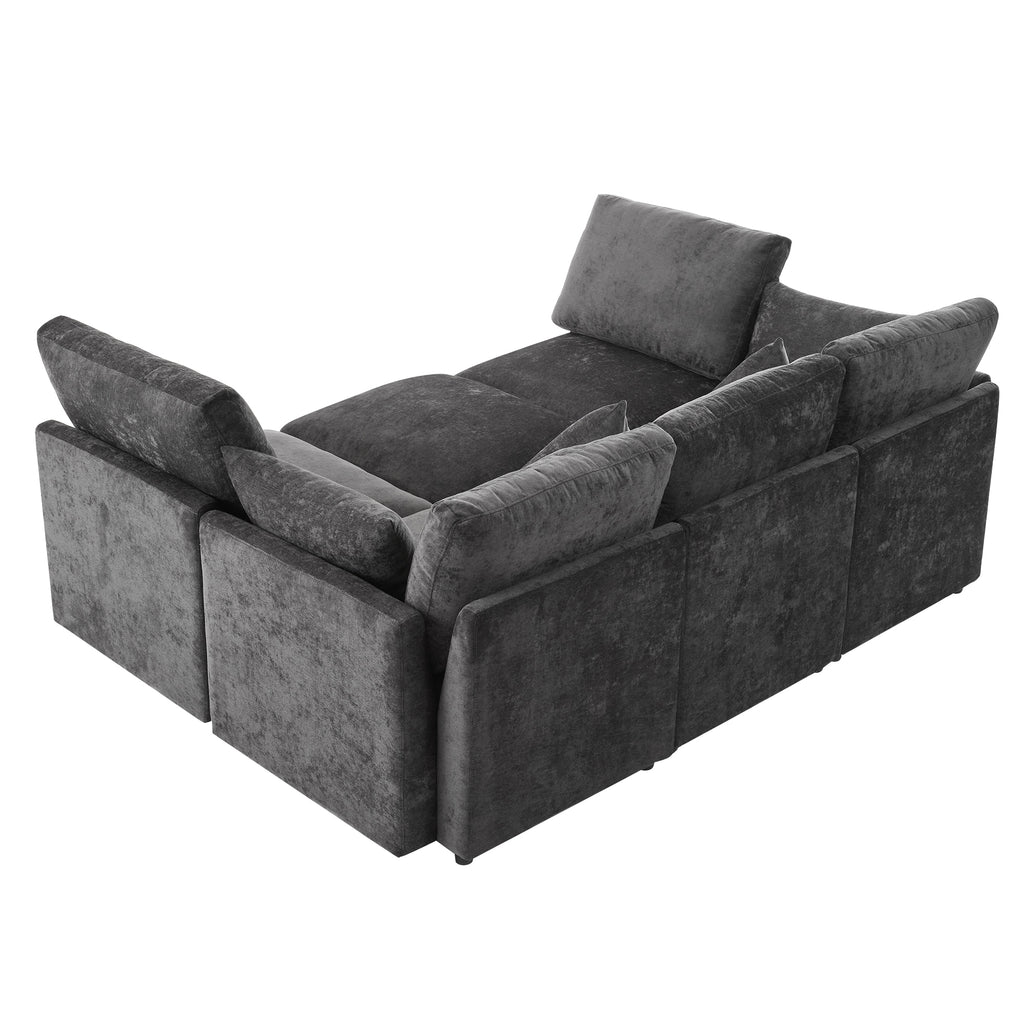Stylish Modular U-Shaped Sectional Sofa with USB Ports, Black Chenille, 86.6' - Grand Goldman Shop