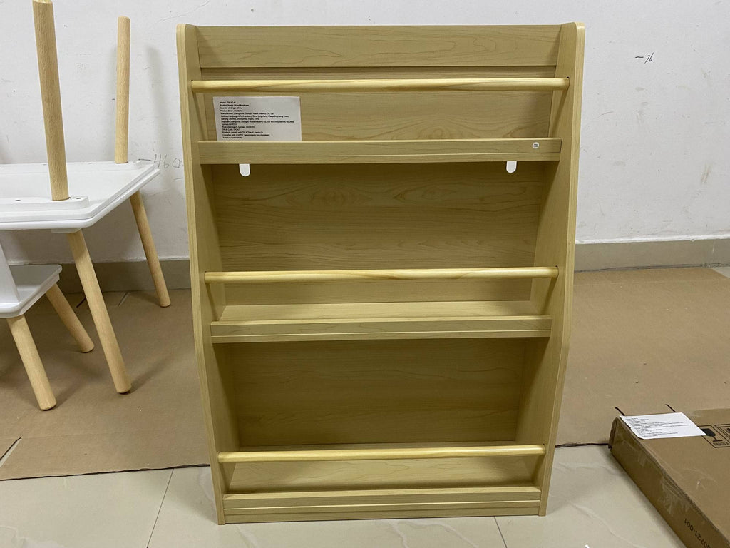 3 Tier Kids Book Shelf, Natural Finish MDF & Pine Wood Storage Rack for Playrooms, Bedrooms, and Classrooms | Premium Home De