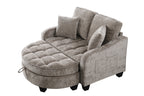 Two-seater sofa, double sofa chaise longue, with irregular armrests and backrests, footrest with storage space, comes with two small throw pillows, suitable for living room and bedroom - Brown - Grand Goldman Shop
