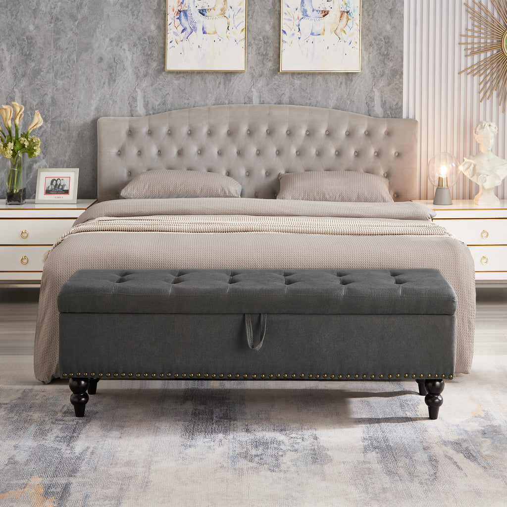 59' Bed Bench with Storage Grey Fabric - Grand Goldman Shop